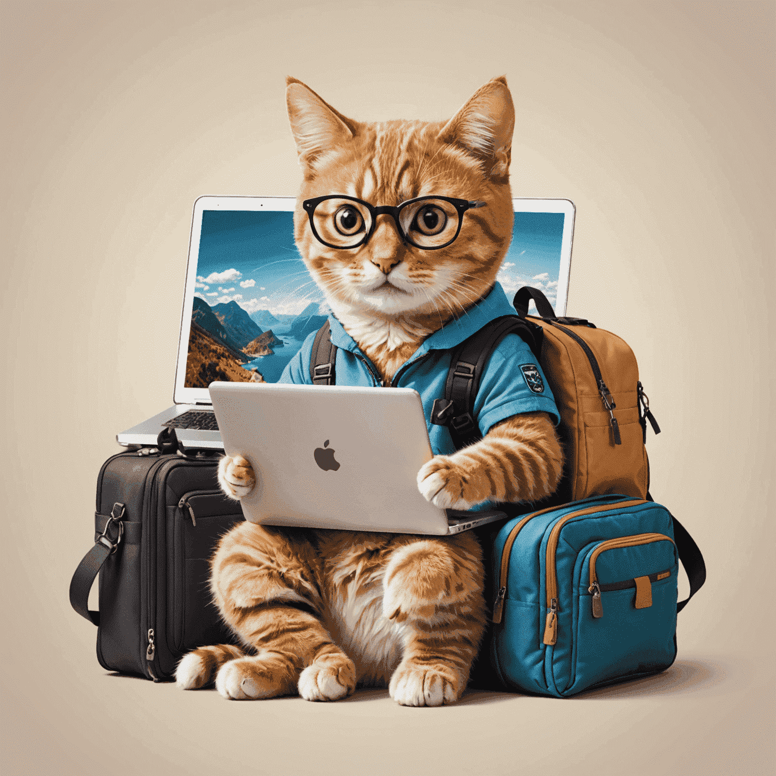 Catslaptohen Travel Agency logo featuring a cat with a laptop and travel gear