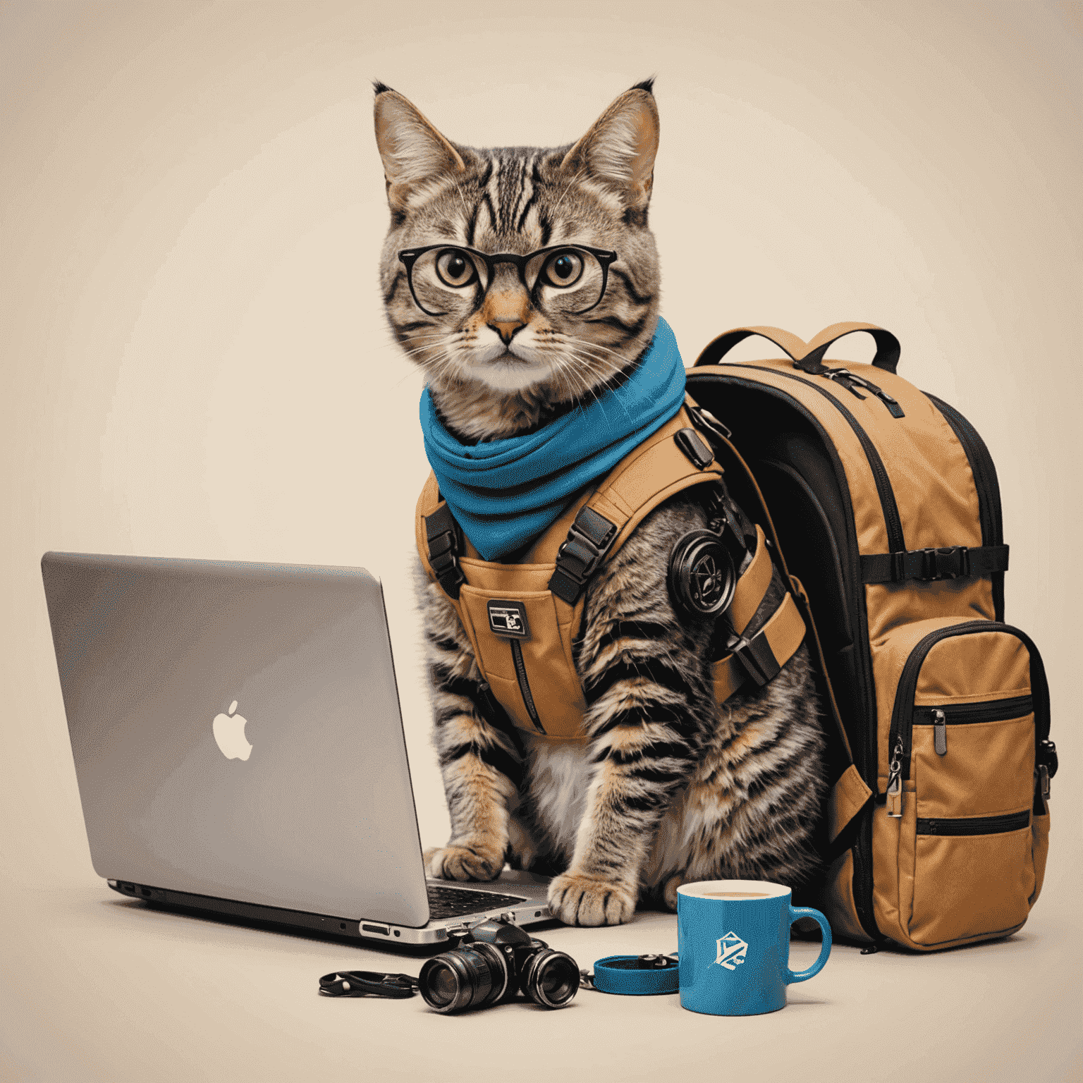 Catslaptohen Travel Agency logo featuring a cat with a laptop and travel gear